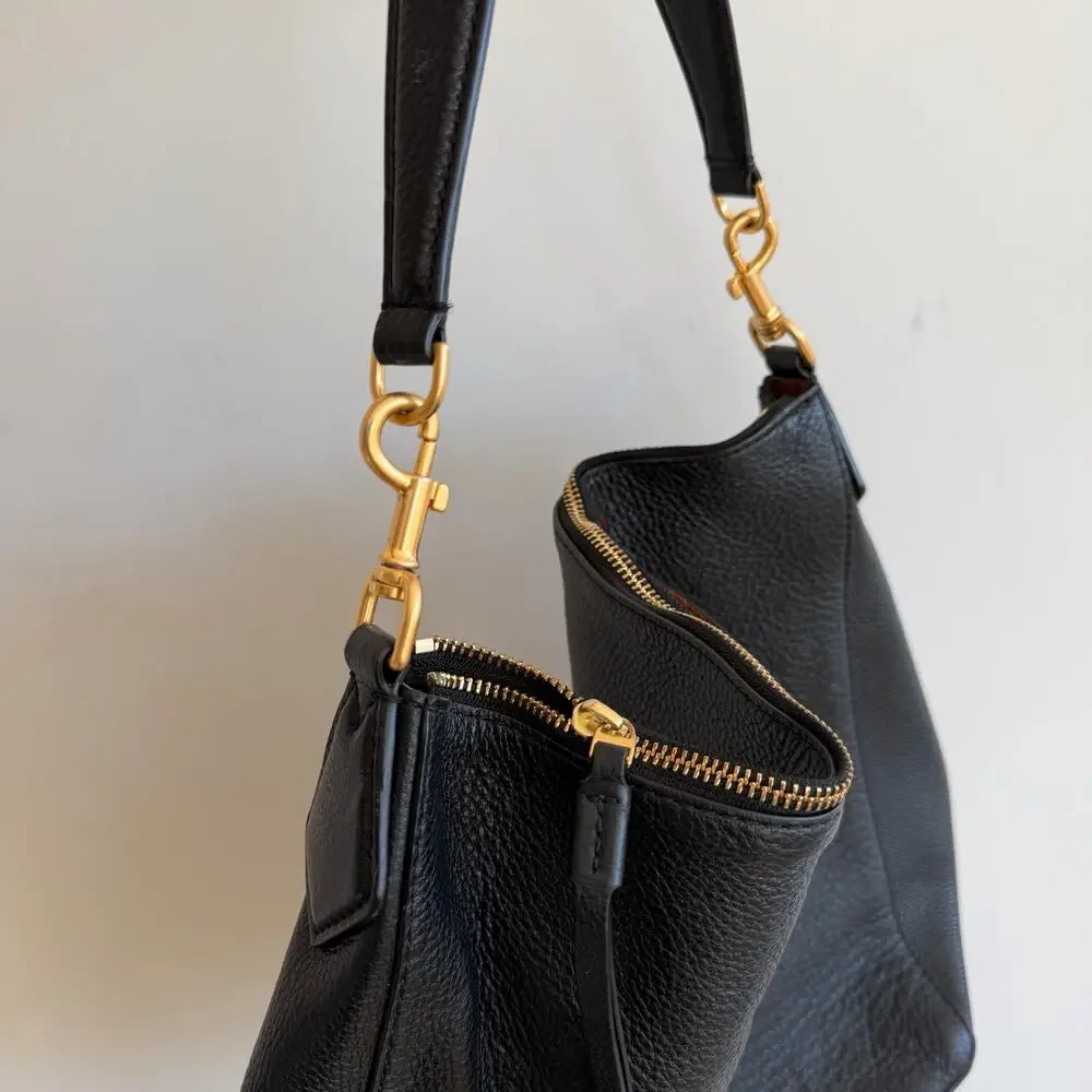 Tory Burch Pebbled Leather Zip-Closure Hobo Shoulder Bag Black